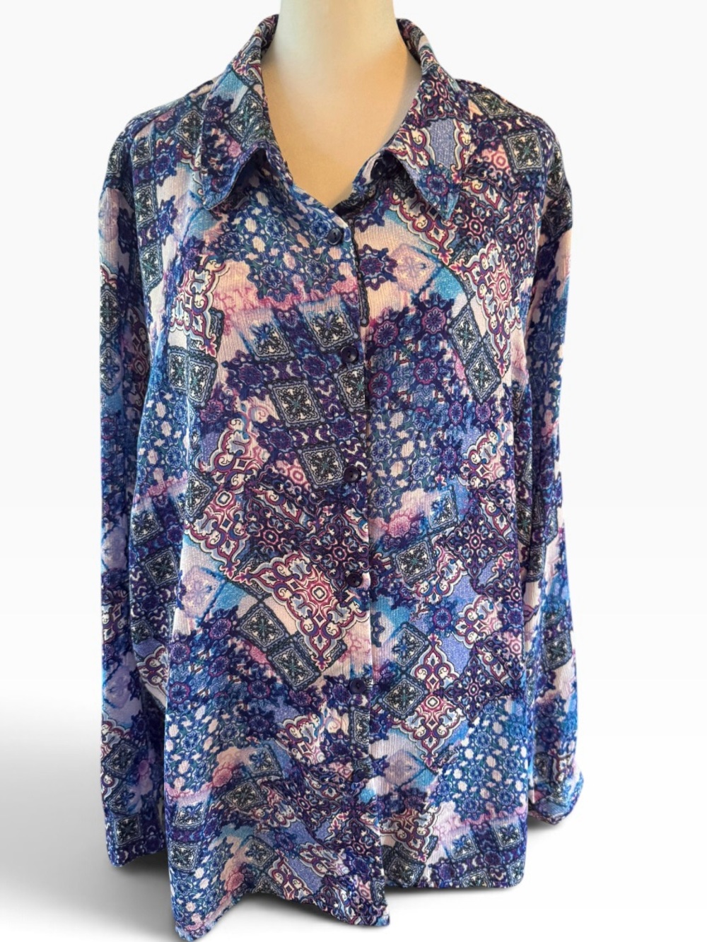 Women’s Bon Worth Vintage button up blouse colorful colors EUC Size XL